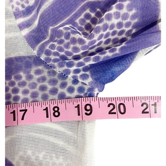 LYNN Ritchie Silver Purple White Shark bite Hem Mesh Sheer Top Womens Large - Picture 5 of 6